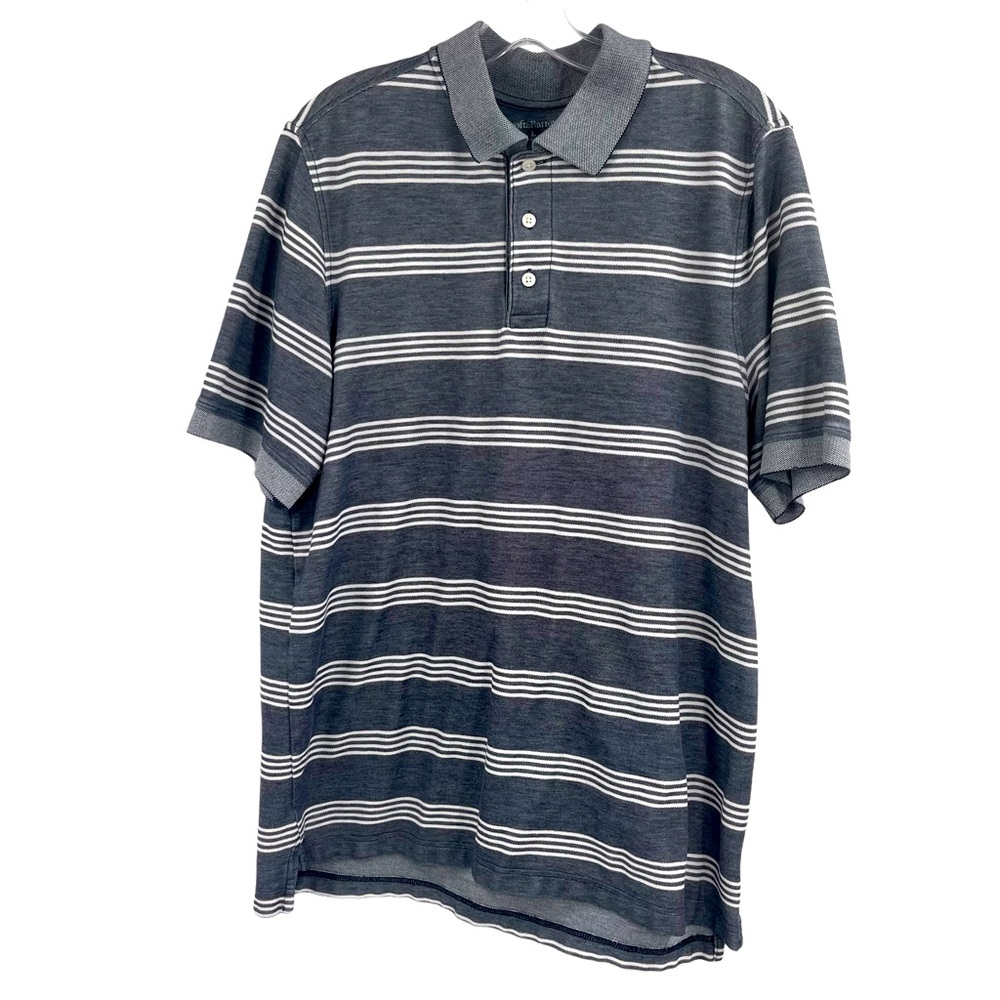 Croft & Barrow Short Sleeve Striped Polo Shirt Size Gray White Size Large